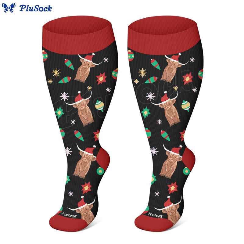 Plusock Plus Size Penguin Deer Cow Compression Socks(3 Pairs) - image 3