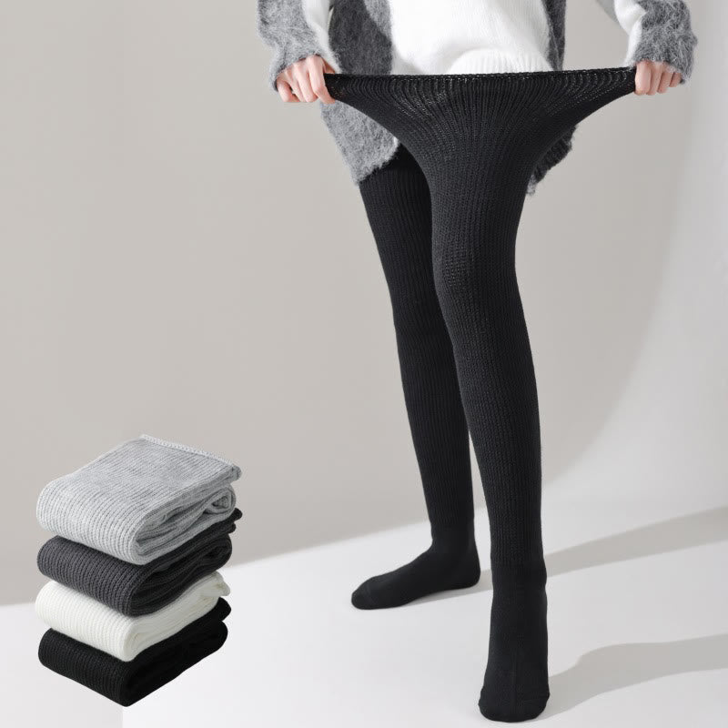 Plusock Plus Size Loose Cotton Thigh High Socks - Black - One Size - image 1