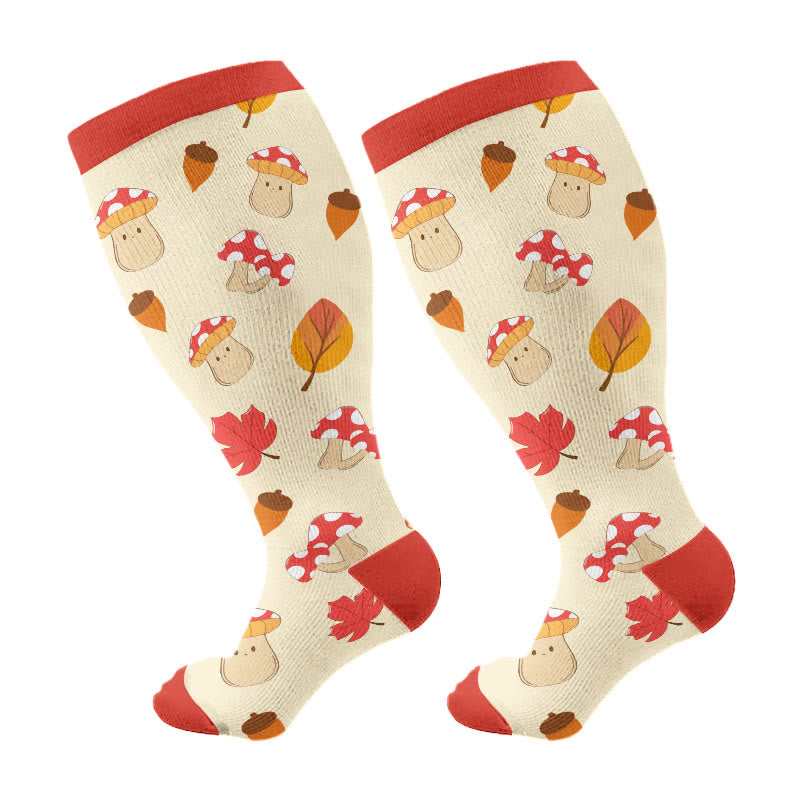 Plusock Plus Size Mushroom Maple Leaf Compression Socks(3 Pairs) - Wine(1 Pair) - 4XL - image 11