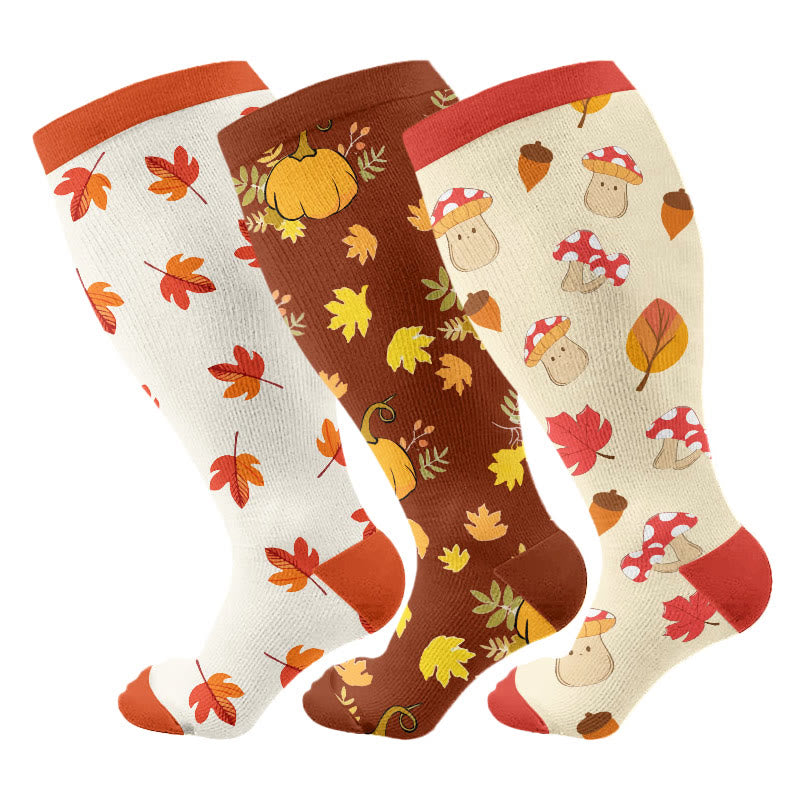 Plusock Plus Size Mushroom Maple Leaf Compression Socks(3 Pairs) - Multicolor - 4XL - image 1