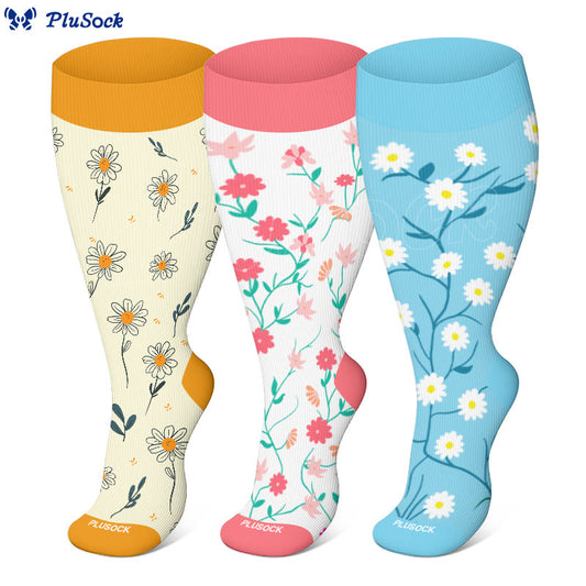 Plusock Plus Size Spring Flowers Compression Socks - image 0