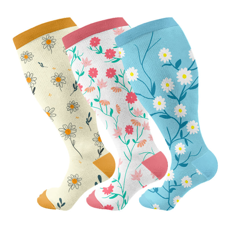 Plusock Plus Size Spring Flowers Compression Socks - image 1