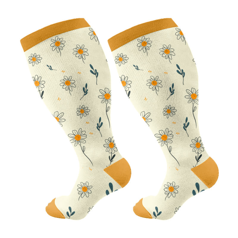 Plusock Plus Size Spring Flowers Compression Socks - Yellow - 4XL - image 5