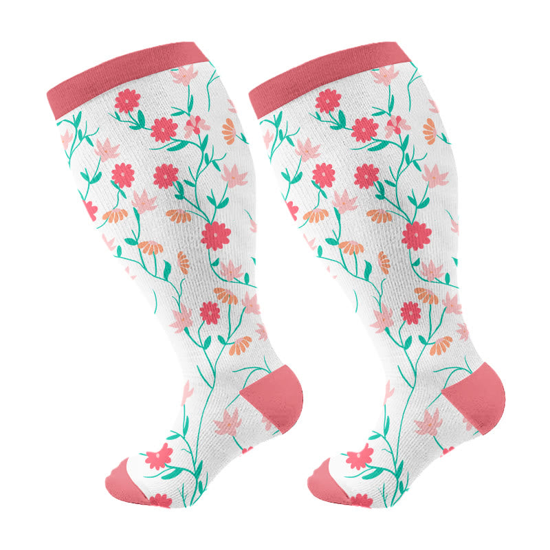 Plusock Plus Size Spring Flowers Compression Socks - Pink - 4XL - image 7