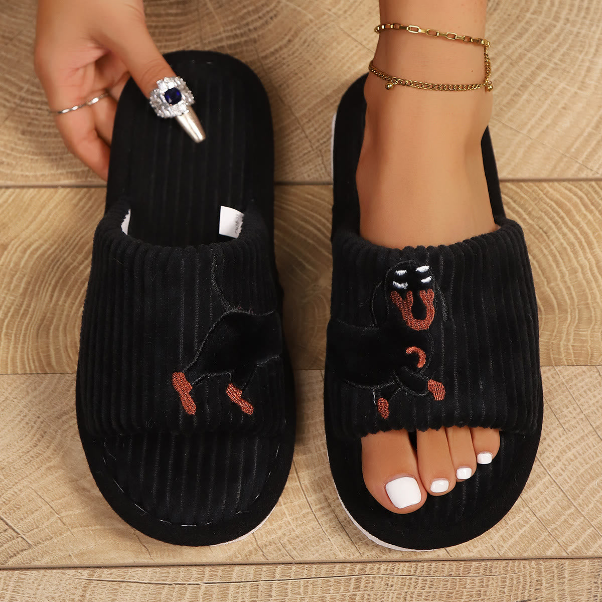 Plusock Plus Size Plush Soft Sole Slippers - Dog - US 9-10 - image 2