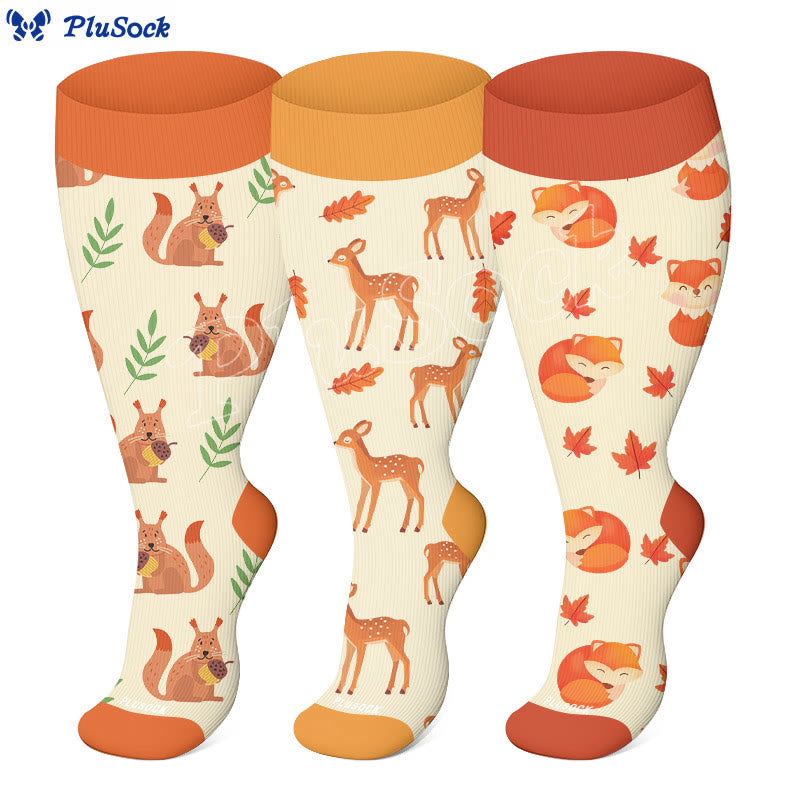 Plusock Plus Size Squirrel Deer Fox Compression Socks(3 Pairs) - image 0