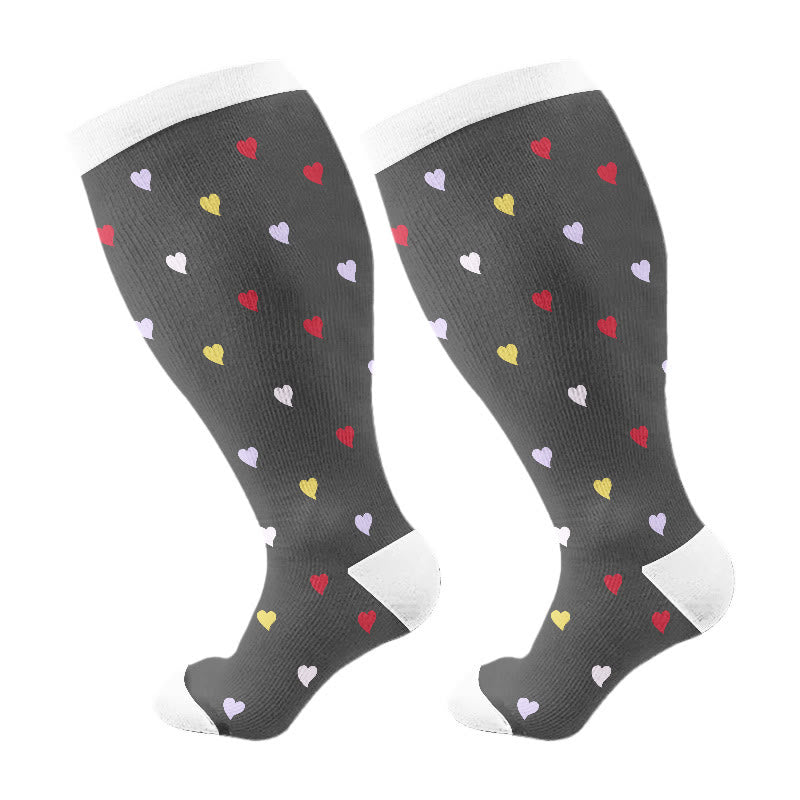 Plusock Plus Size Love Print Compression Socks(3 Pairs) - Grey(1 Pair) - 4XL - image 7