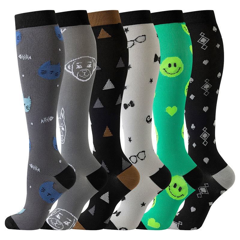 Plusock Playful Graphic Pattern Compression Socks(6 Pairs) - Multicolor - S/M - image 0