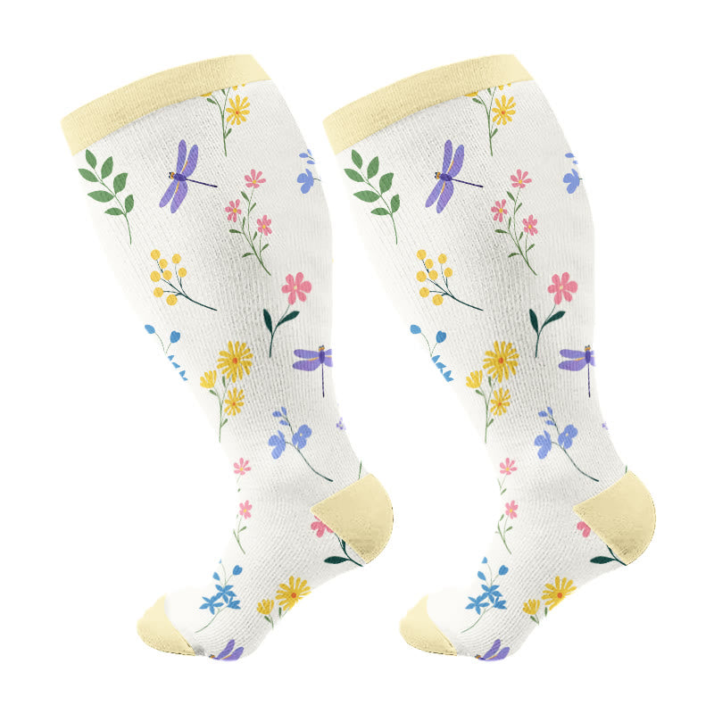 Plusock Plus Size Spring Floral Compression Socks(3 Pairs) - image 7