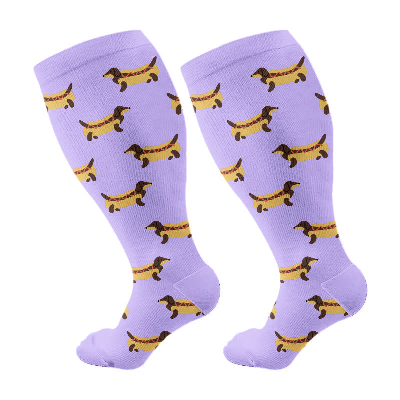 Plusock Plus Size Sushi Dachshund Papaya Compression Socks(3 Pairs) - Purple(1 Pair) - 4XL - image 7