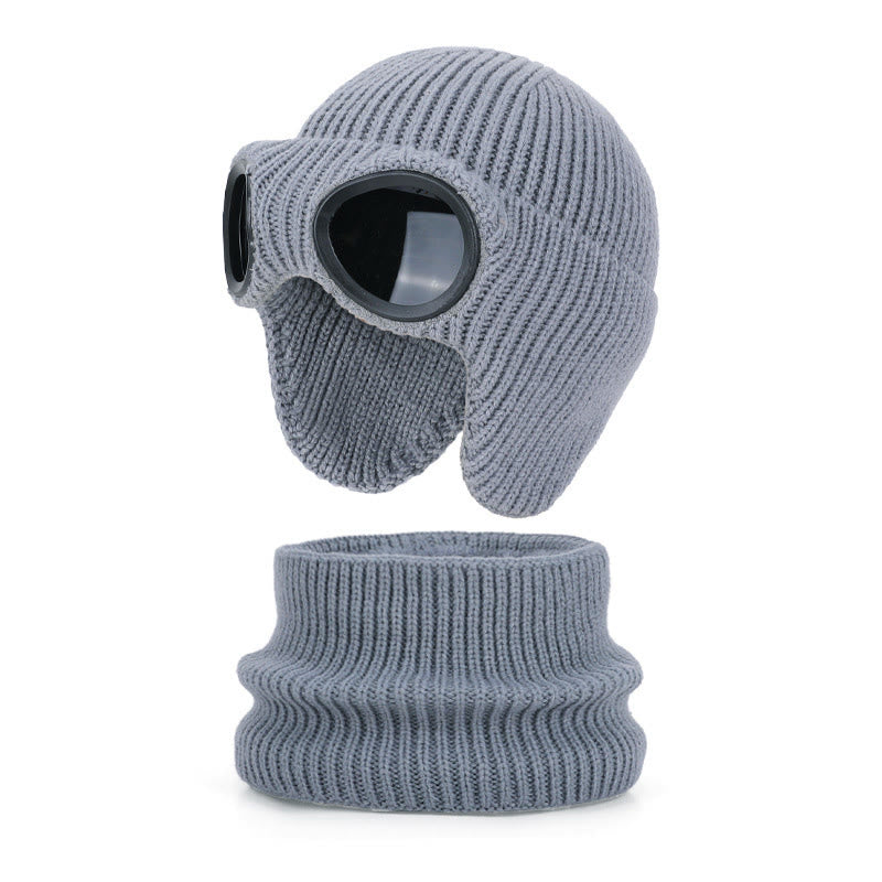 Plusock Unisex Scarf Beanie With Goggles - Grey - One Size - image 21
