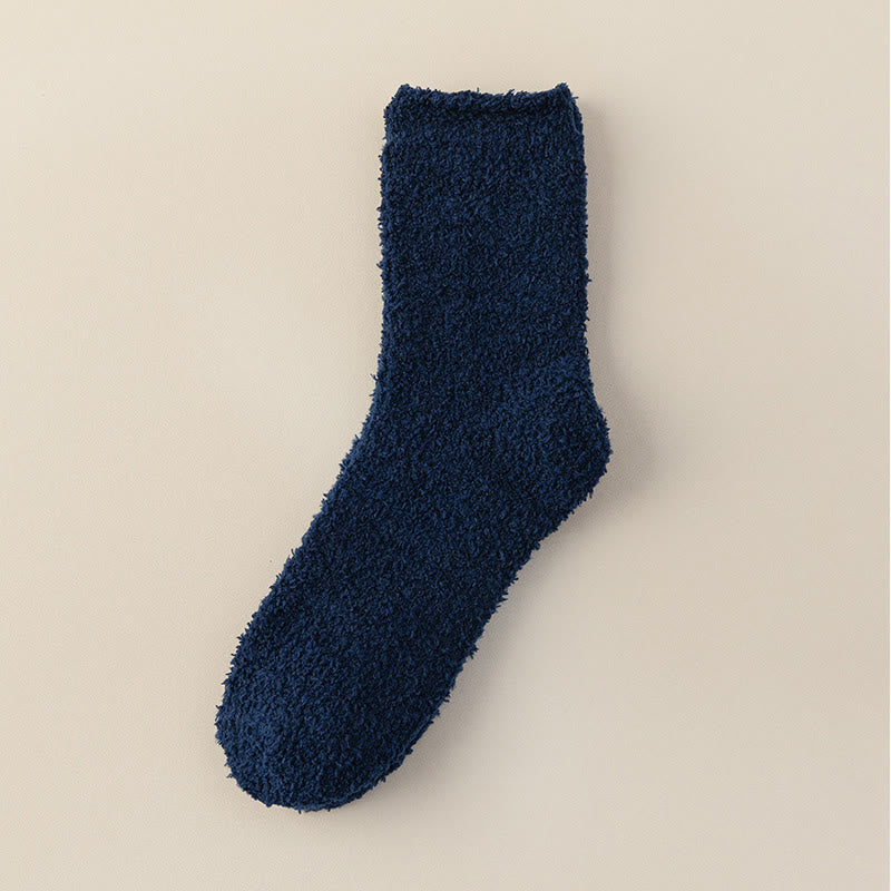 Plusock Solid Color Coral Fleece Quarter Socks(6 Pairs) - Navy Blue - EU39-44(US6-10) - image 12