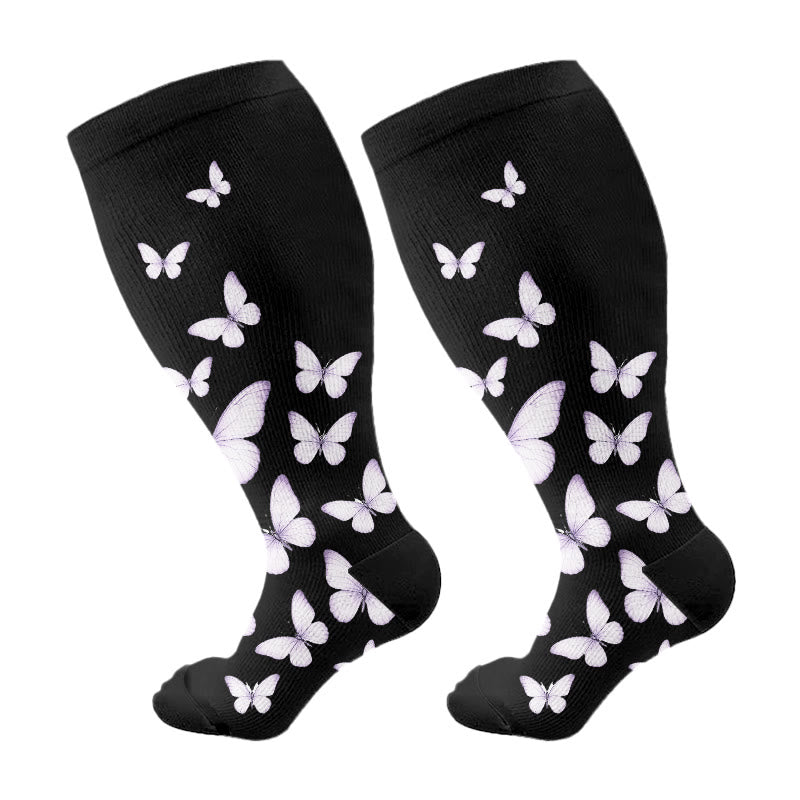 Plusock Plus Size Butterfly Print Compression Socks - Purple - 4XL - image 14