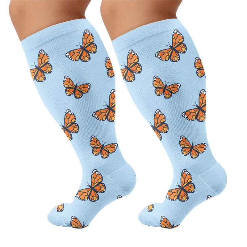Plusock Plus Size Butterfly Bee Compression Socks(3 Pairs) - Blue(1 Pair) - 4XL - image 11