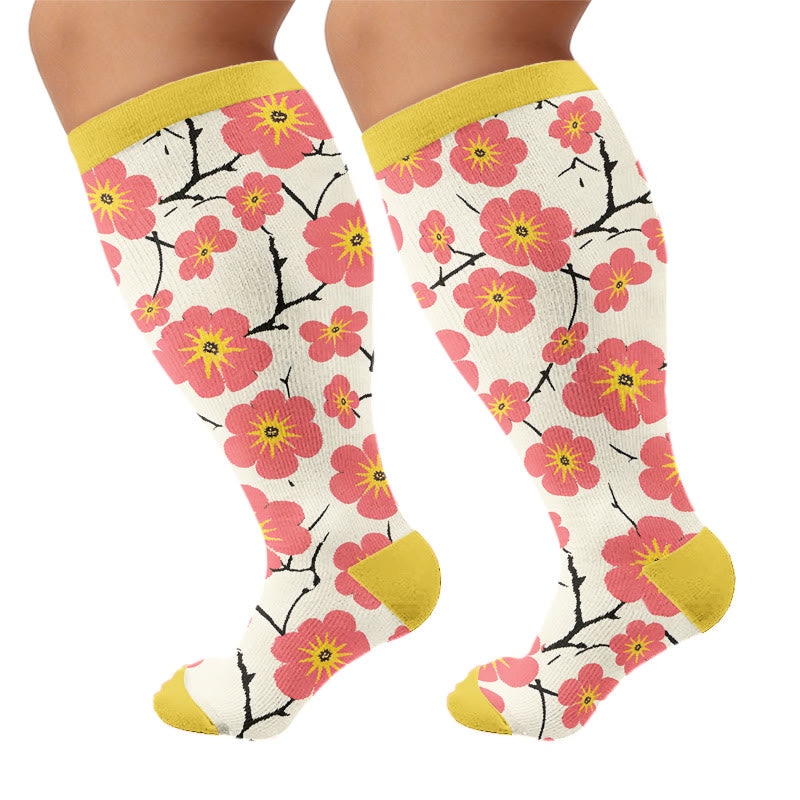 Plusock Plus Size Floral Touch Compression Socks - Yellow(1 Pair) - 4XL - image 7