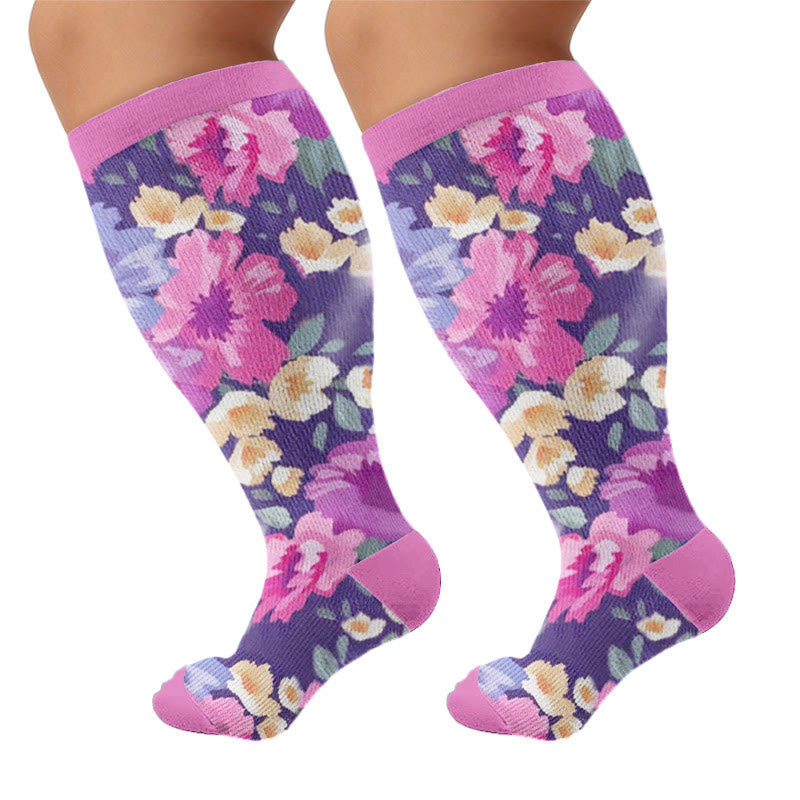 Plusock Plus Size Muted Blossom Compression Socks - Purple(1 Pair) - 4XL - image 11