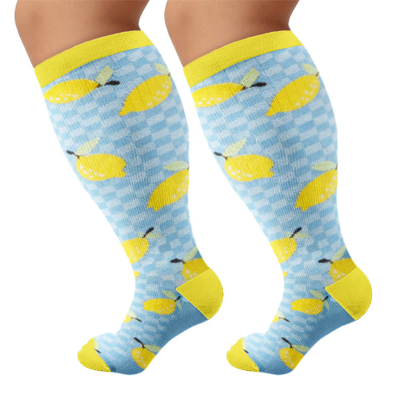 Plusock Plus Size Fruit Gingham Compression Socks - Blue(1 Pair) - 4XL - image 7