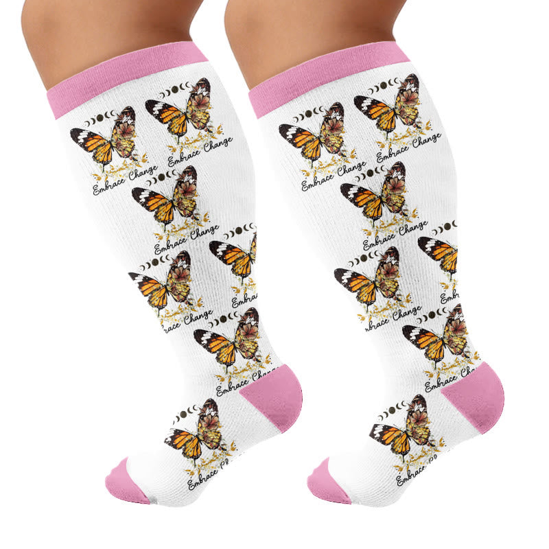 Plusock Plus Size Butterfly Bow Tie Compression Socks - Pink(1Pair) - 4XL - image 7