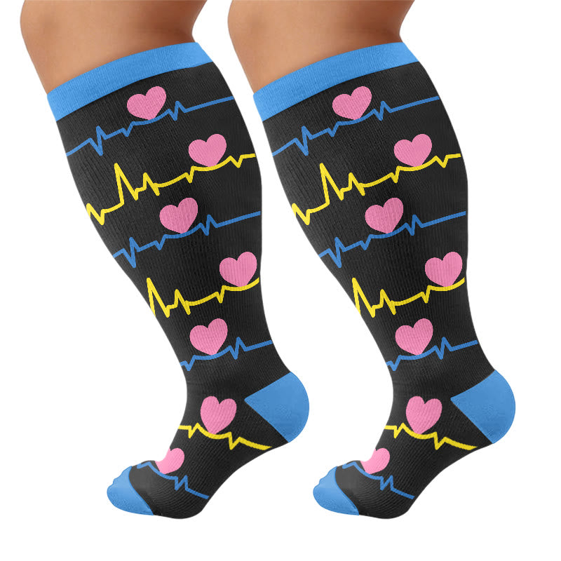 Plusock Plus Size Heartbeat Compression Socks - Blue(1 Pair) - 4XL - image 7