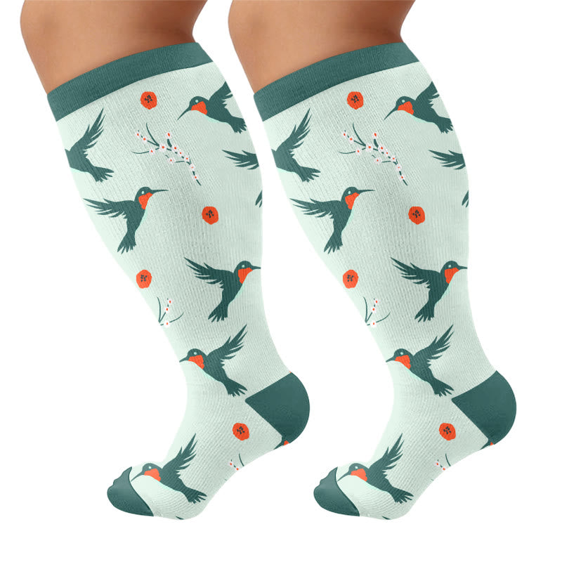 Plusock Plus Size Charming Bird Compression Socks - Green(1 Pair) - 4XL - image 7