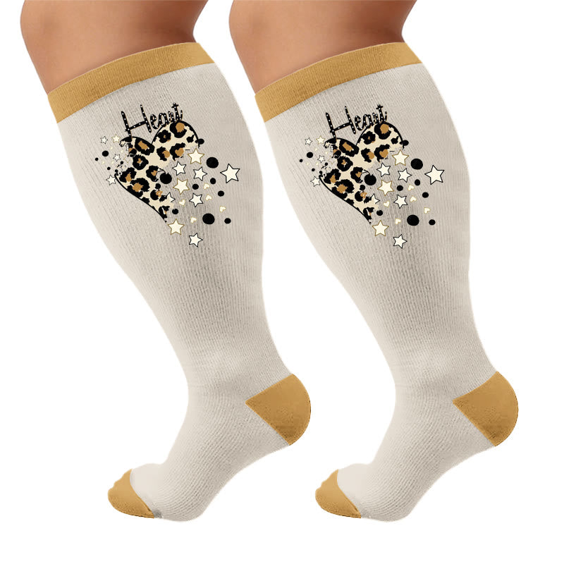 Plusock Plus Size Leopard Print Compression Socks - Heart(1 pair) - 4XL - image 7
