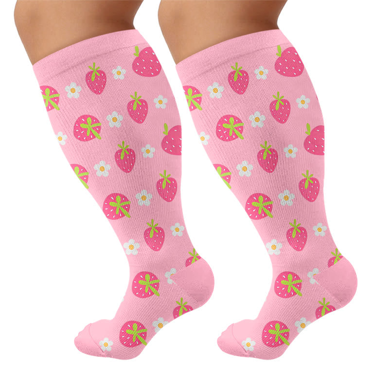 Plusock Plus Size Lemon Cherry Strawberry Compression Socks - Pink(1 Pair) - 4XL - image 7