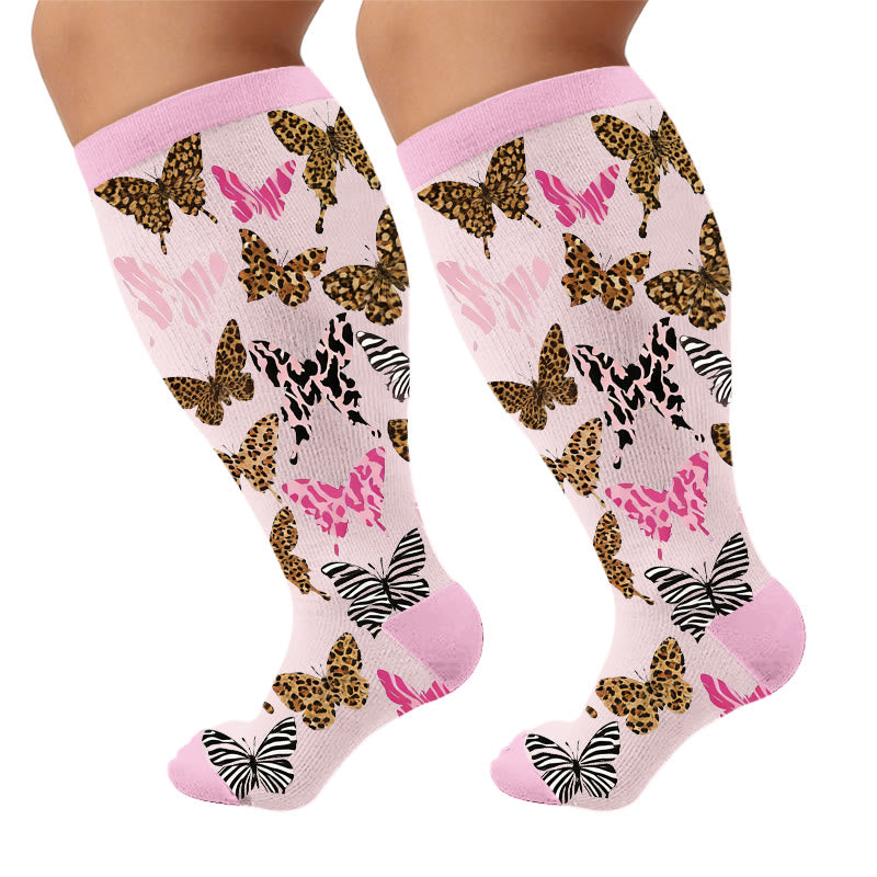 Plusock Plus Size Printed Butterfly Pattern Compression Socks - Zebra(1 Pair) - 4XL - image 7