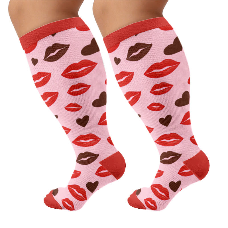 Plusock Plus Size Graffiti Lips Comic Style Compression Socks - Red(1 Pair) - 4XL - image 7