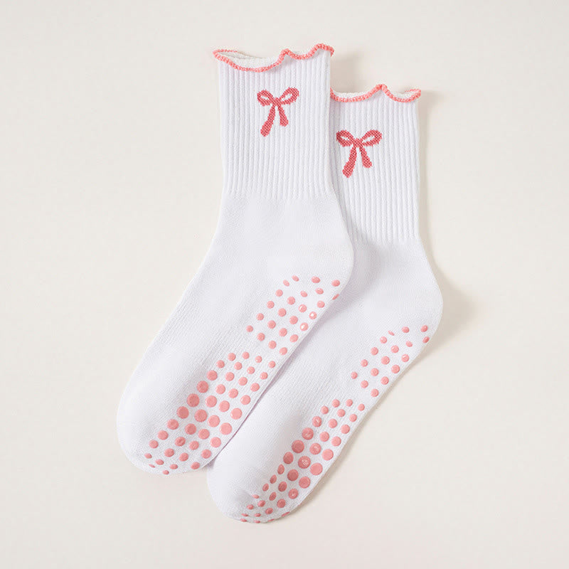 Plusock Delicate Bow Embroidery Yoga Socks(4 Pairs) - White - EU36-40(US3-7) - image 16