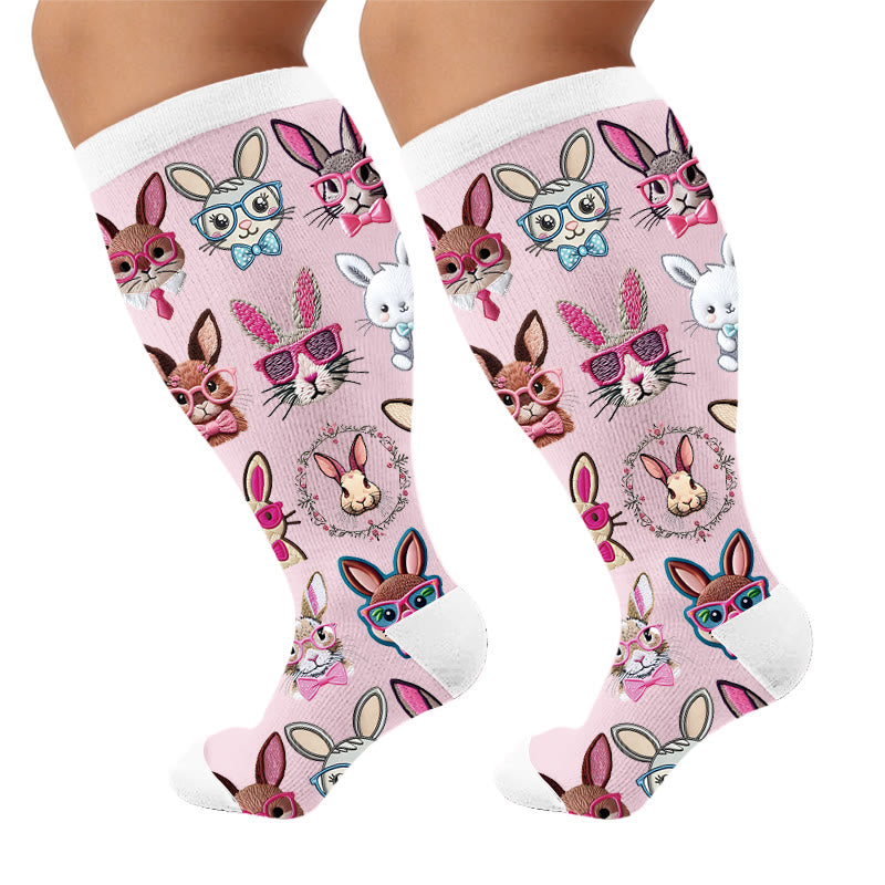 Plusock Plus Size Pet Print Compression Socks - Rabbit(1 Pair) - 4XL - image 7