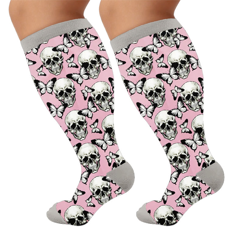 Plusock Plus Size Fun Skull Print Compression Socks - Skull(1 Pair) - 4XL - image 7