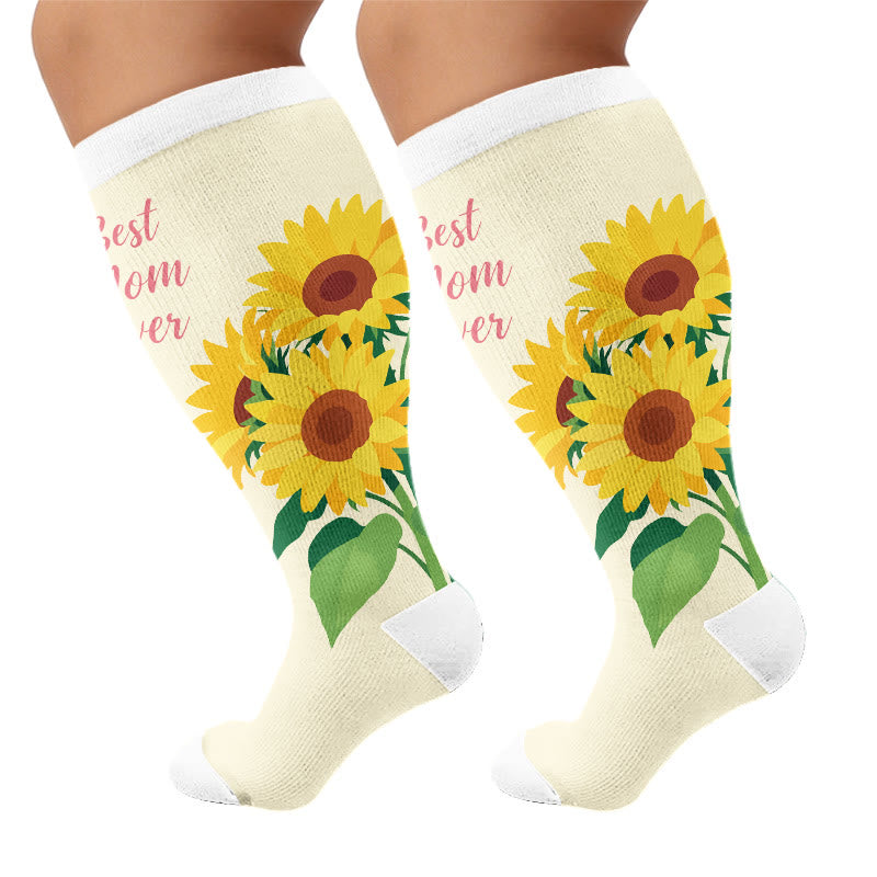 Plusock Plus Size Mother's Day Floral Compression Socks - Apricot(1 Pair) - 4XL - image 7