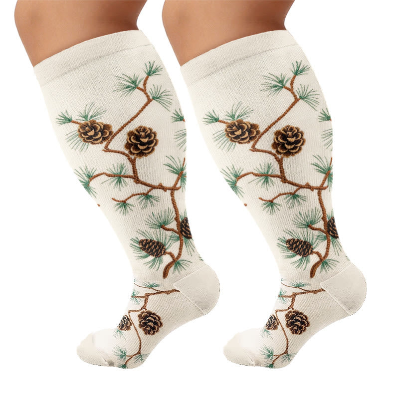 Plusock Plus Size Mushroom Pinecone Compression Socks - Beige(1 Pair) - 4XL - image 7