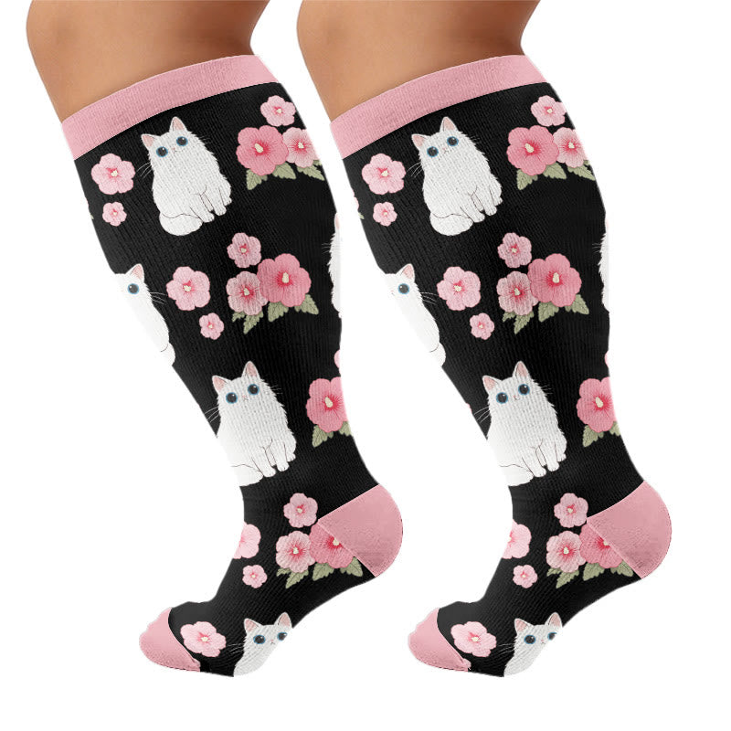 Plusock Plus Size Cat Bunny Flower Compression Socks - Pink(1 Pair) - 4XL - image 7