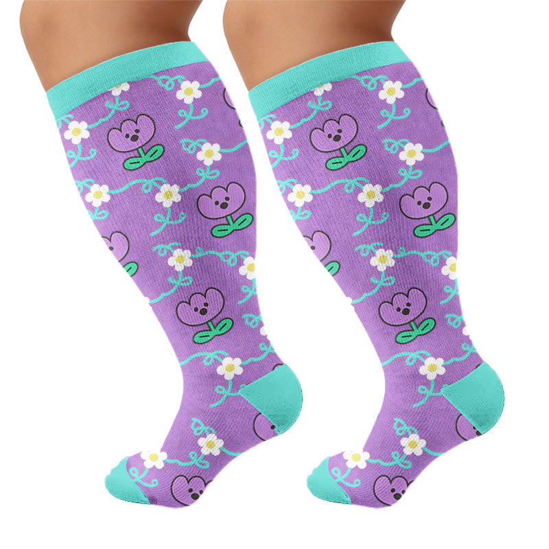 Plusock Plus Size Playful Floral Heart Compression Socks - Purple(1 Pair)) - 4XL - image 7