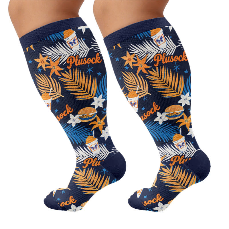 Plusock Plus Sizeloral Feather Star Compression Socks - Navy Blue(1 Pair) - 4XL - image 7