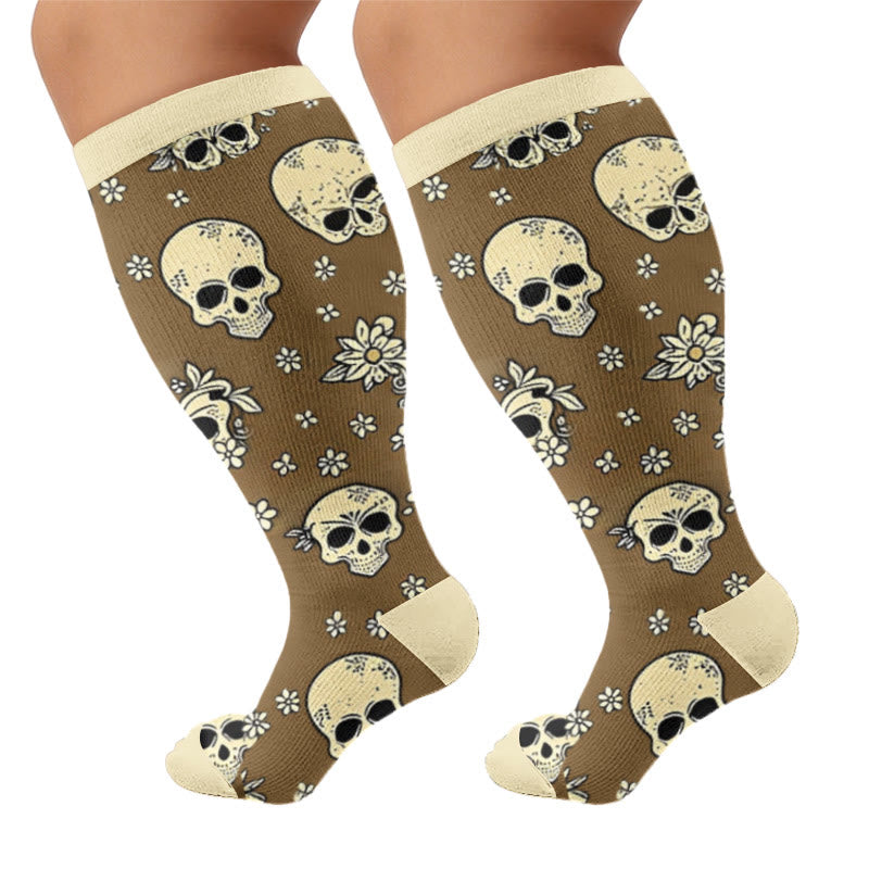 Plusock Plus Size Chic Skul Compression Socks - Brown - 4XL - image 6