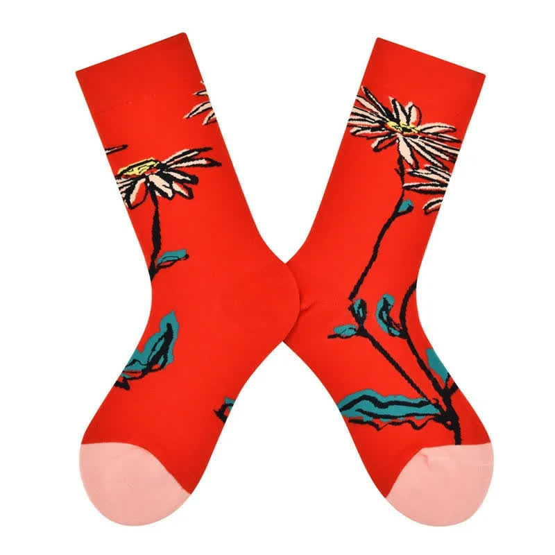 Plusock Red Daisy Cotton Quarter Socks - image 1