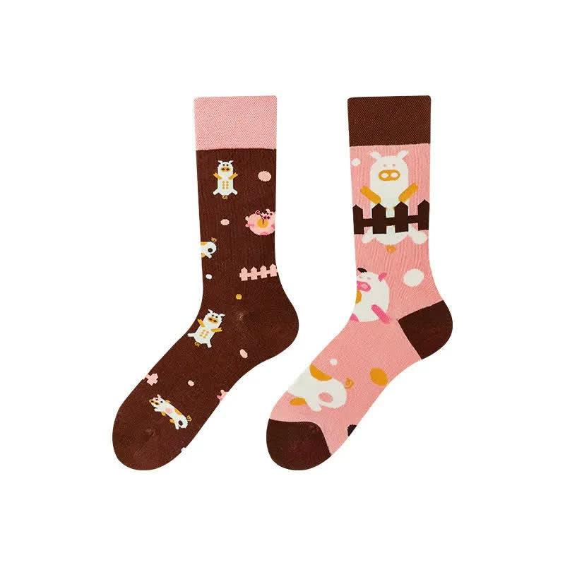 Plusock Pink Cartoon Pig Quarter Socks - image 1