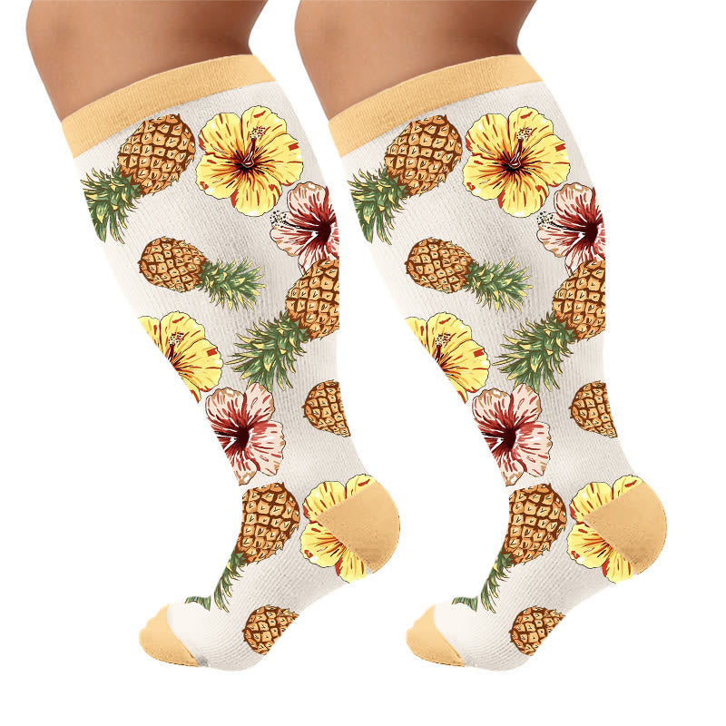 Plusock Plus Size Summer Fruit Print Compression Socks - Pineapple(1 Pair) - 4XL - image 7