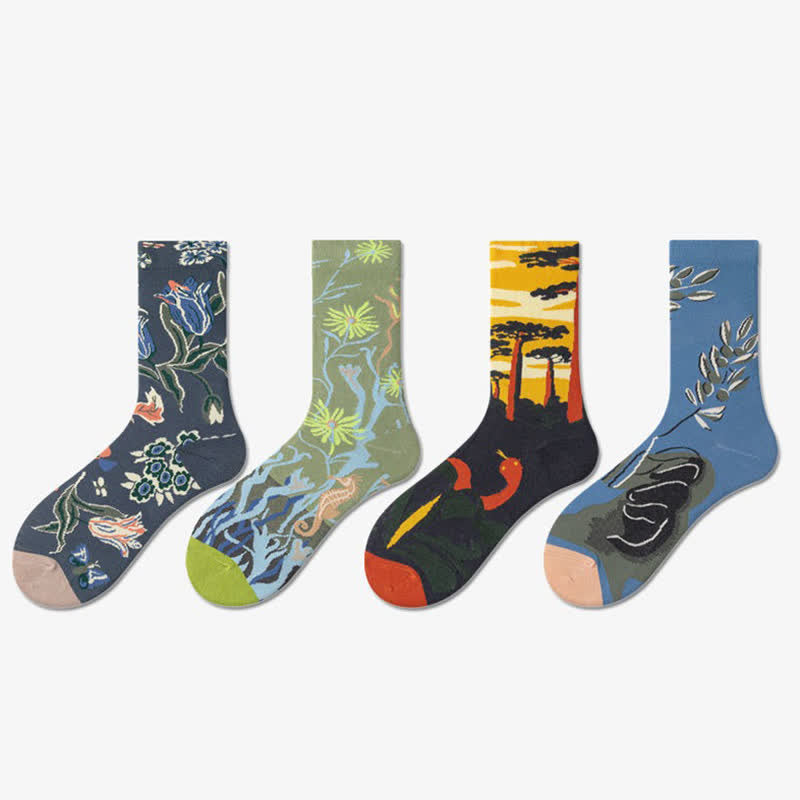 Plusock Vintage Floral Ribbed Quarter Socks(4 Pairs) - image 8