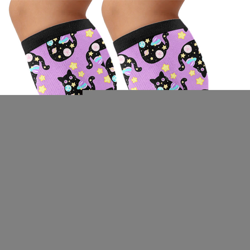 Plusock Plus Size Dreamy Galaxy Cat Compression Socks - Purple(1 Pair) - 4XL - image 7