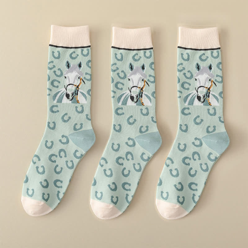 Plusock Cartoon Horse Quarter Socks(3 Pairs) - Blue - EU35-40(US1-7) - image 10