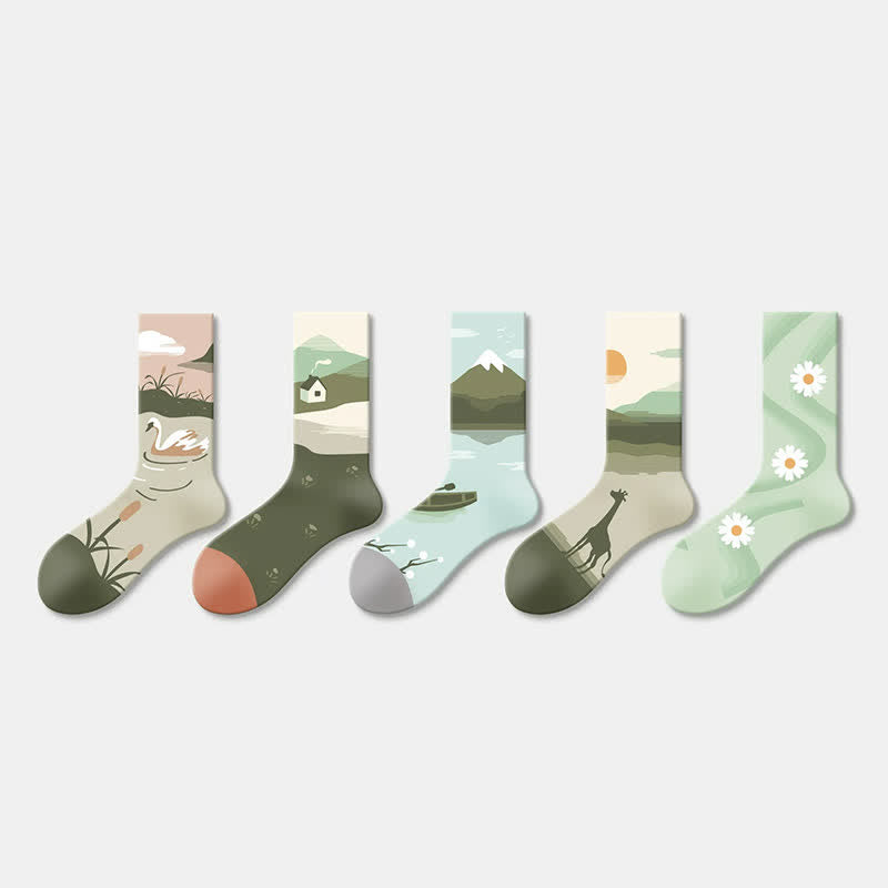 Plusock Flower Field Quarter Socks(5 Pairs) - image 1