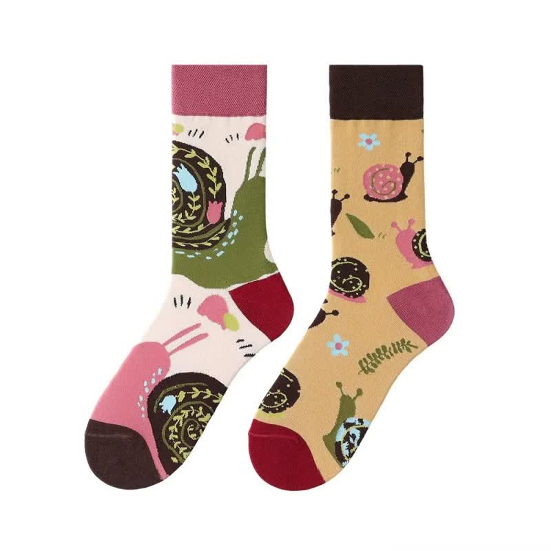 Plusock Cartoon Snail Floral Quarter Socks - image 1