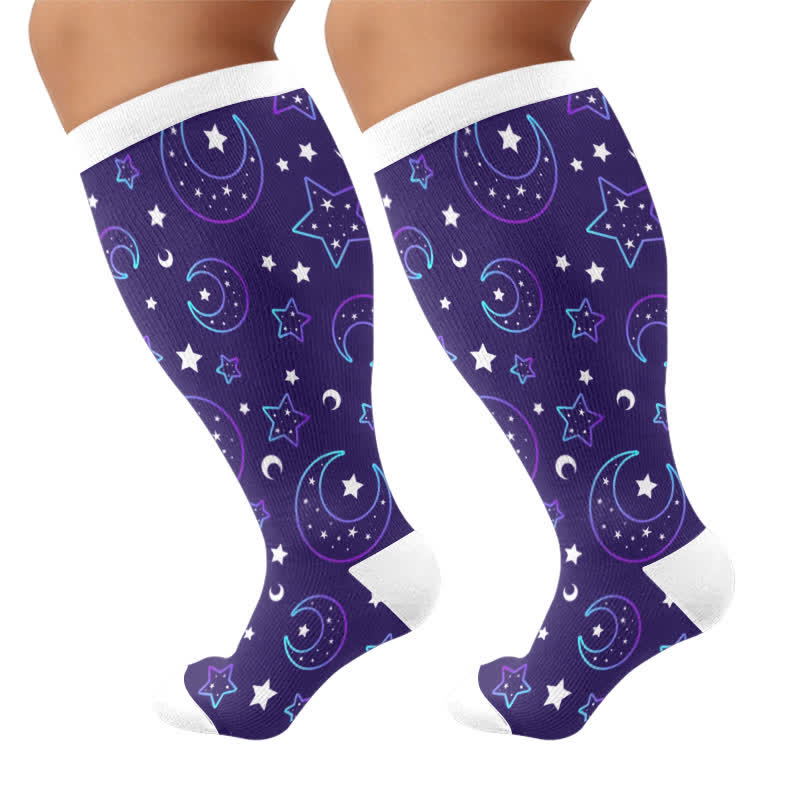 Plusock Plus Size Purple Celestial Cat Compression Socks - Dark Blue(1 Pair) - 4XL - image 7