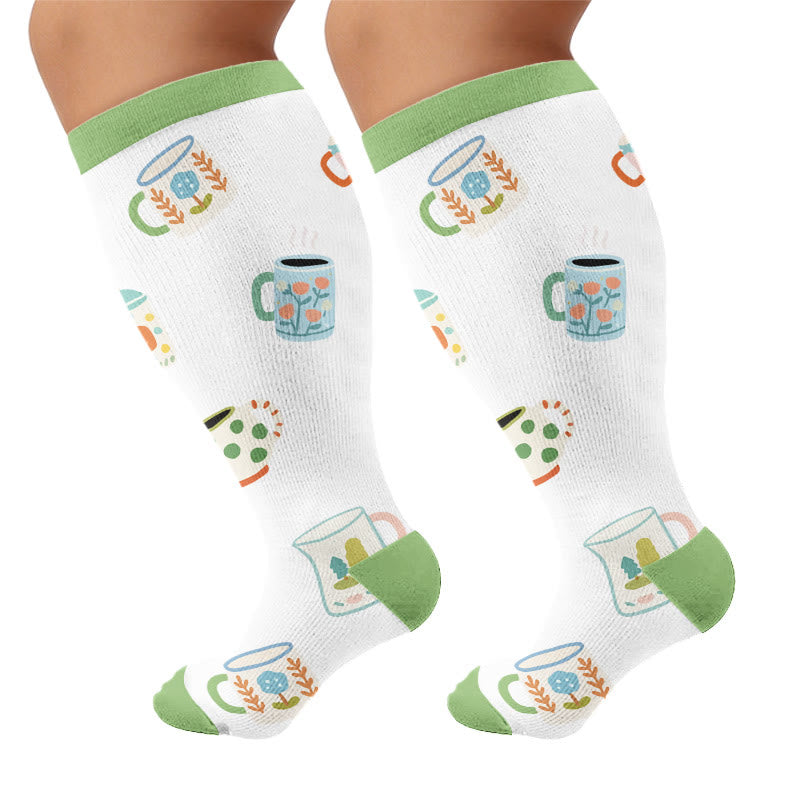Plusock Plus Size Cactus Coffee Compression Socks - Green(1 Pair) - 4XL - image 7