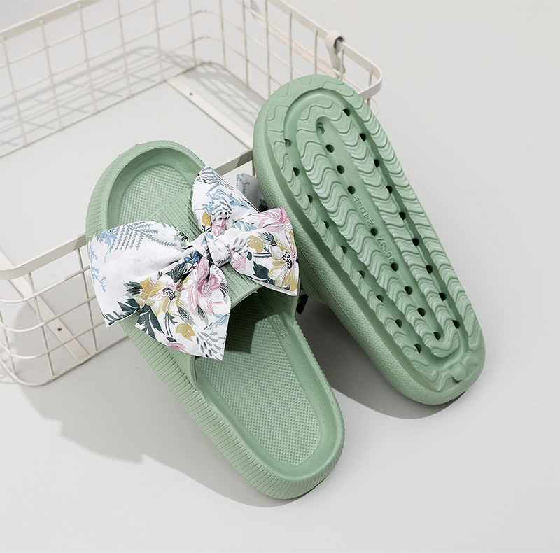 Plusock Floral Bow Platform Slippers - Green - EU44-45(US10-11) - image 3