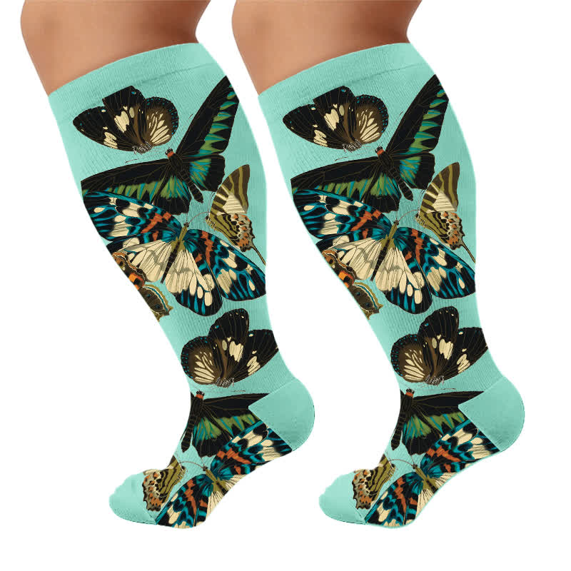 Plusock Plus Size Butterfly Garden Compression Socks - Green(1 Pair) - 4XL - image 7