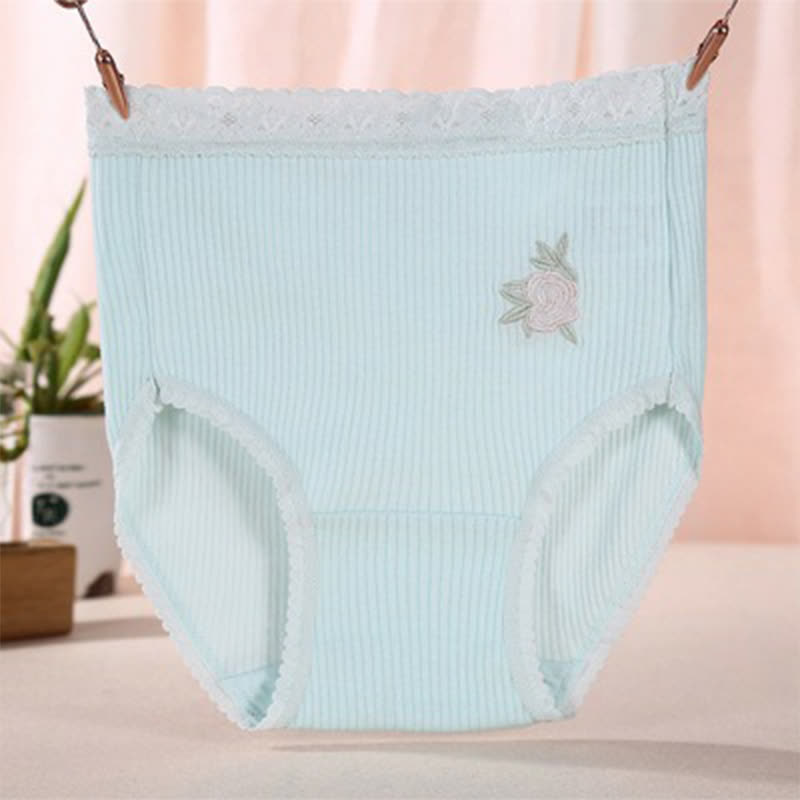 Plusock Flower Lace High Waist Cotton Panty(3 Packs) - Green - XXXL - image 9